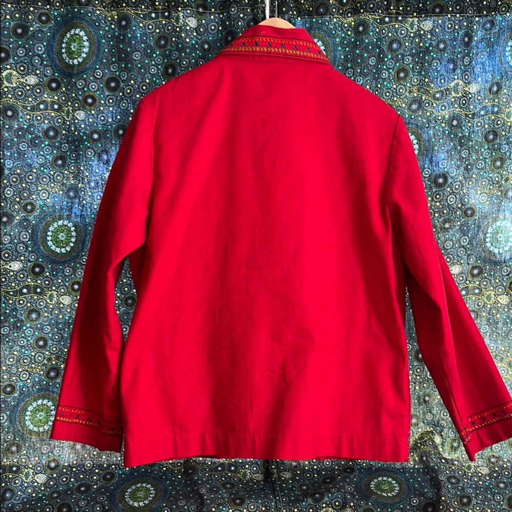 Vintage 90s Y2K Red Embroidered Women's Blazer by Graff Size M - Picture 6 of 9